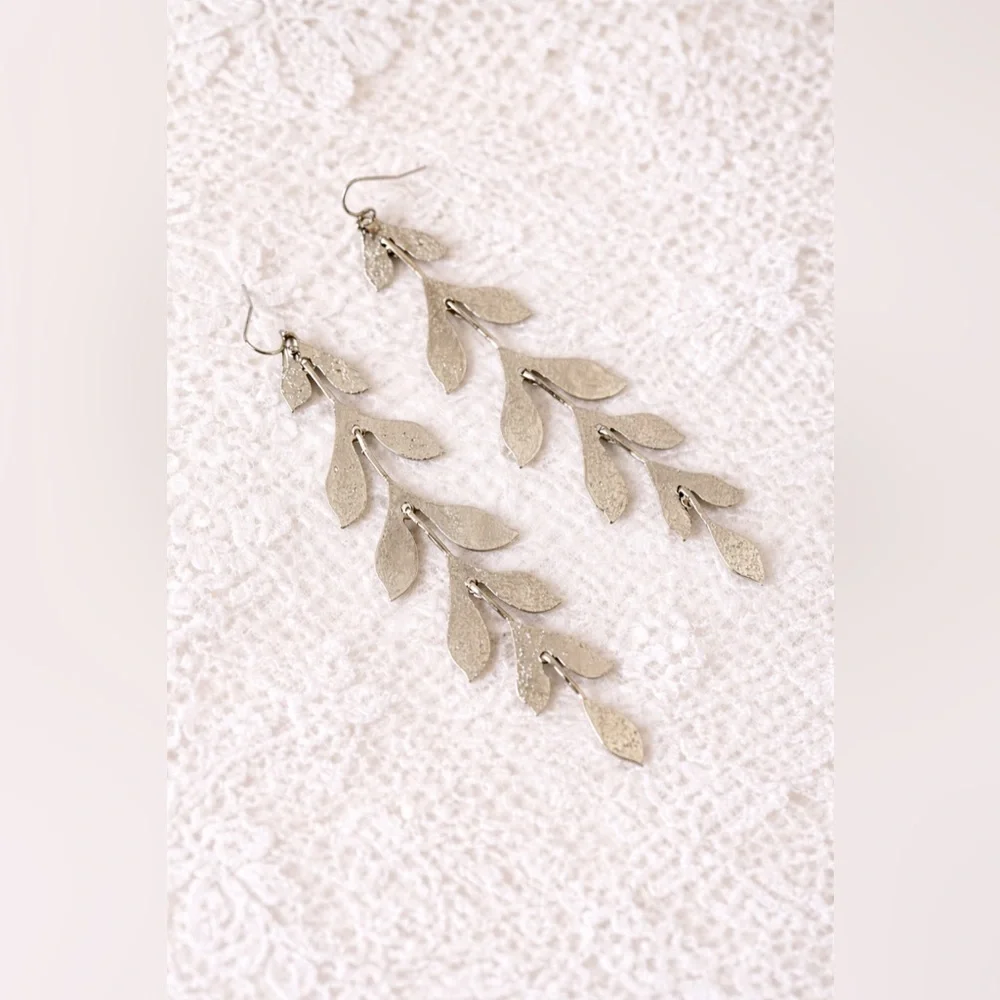 Silver-Tone Cascading Leaf Dangle Earrings - Picture 2 of 3